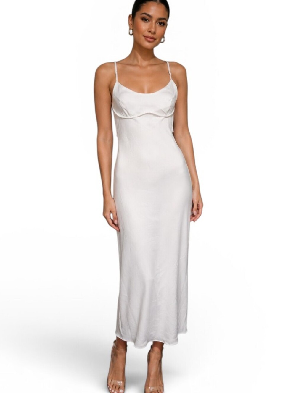 NWT LILLUSORY White Satin Bustier Open Back Midi/Maxi Slip Dress Size M